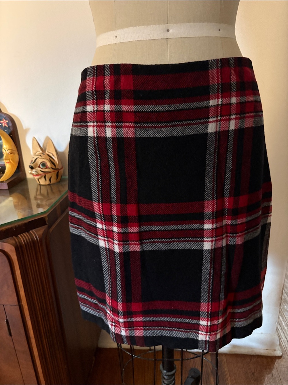 Talbots Red & Black Plaid A-Line Skirt